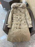 Burberry Fur-Trim Hooded Long Down Jacket