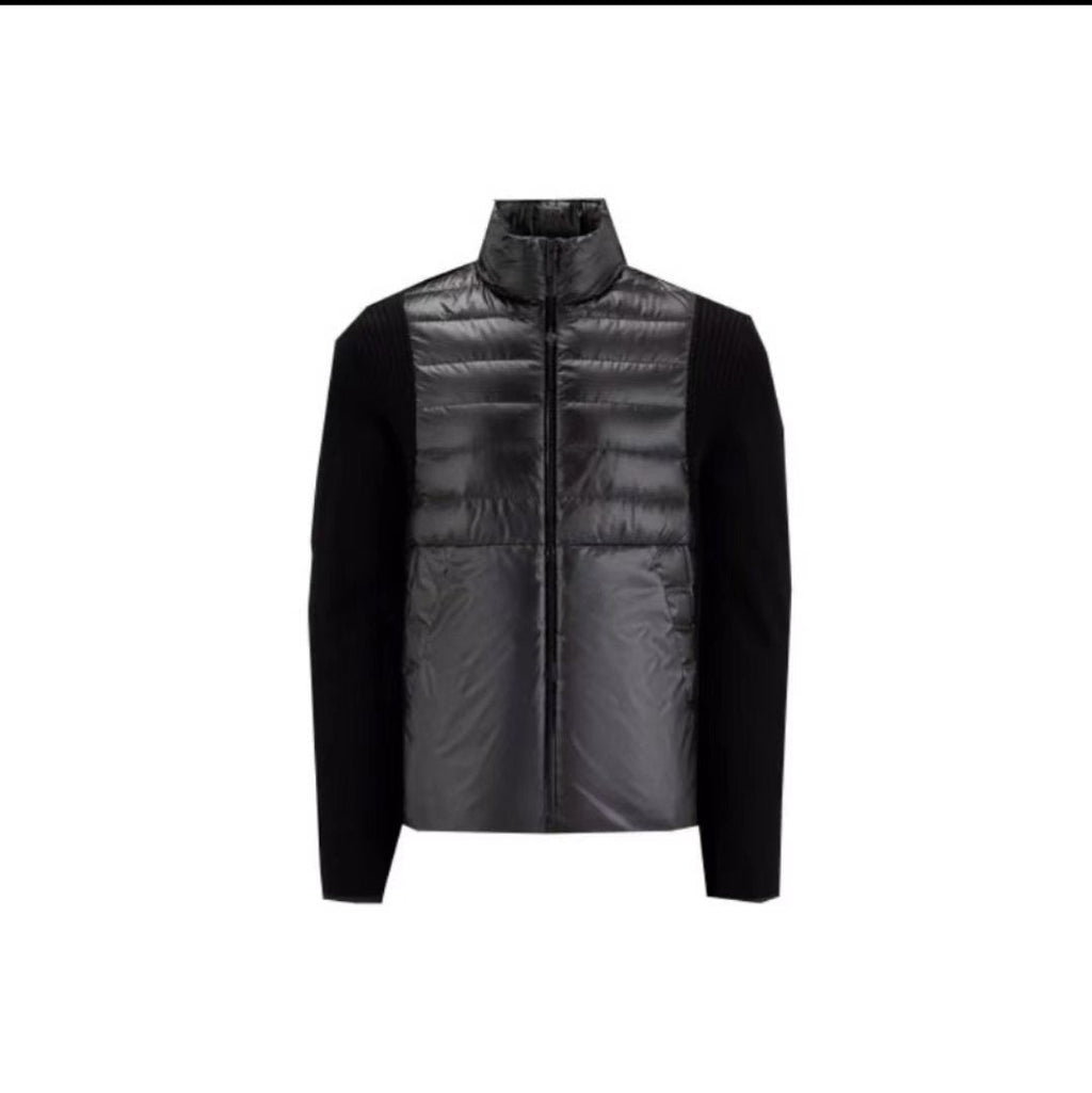 Moncler Black Hybrid Quilted Knit Zip Coat