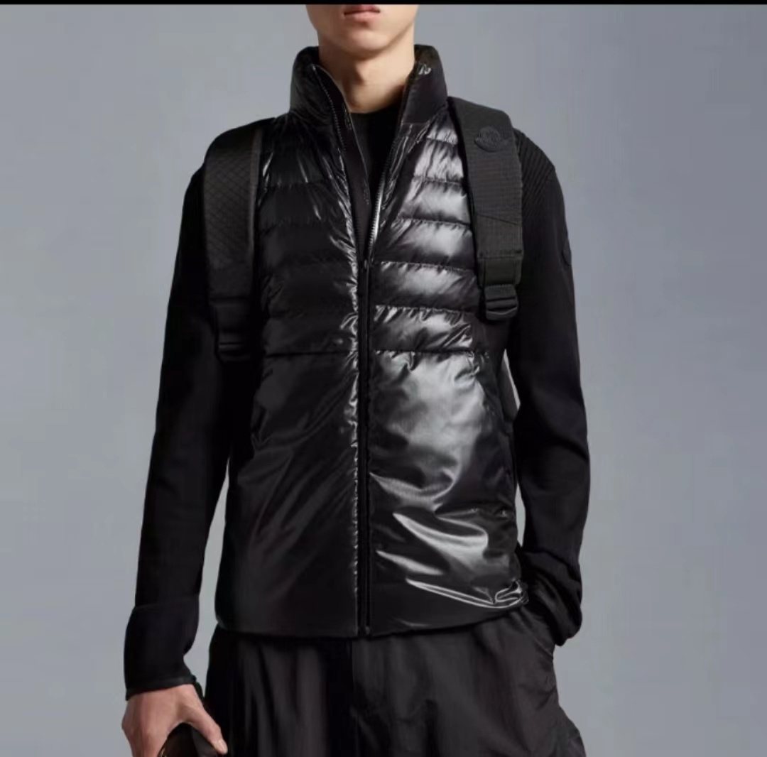 Moncler Black Hybrid Quilted Knit Zip Coat