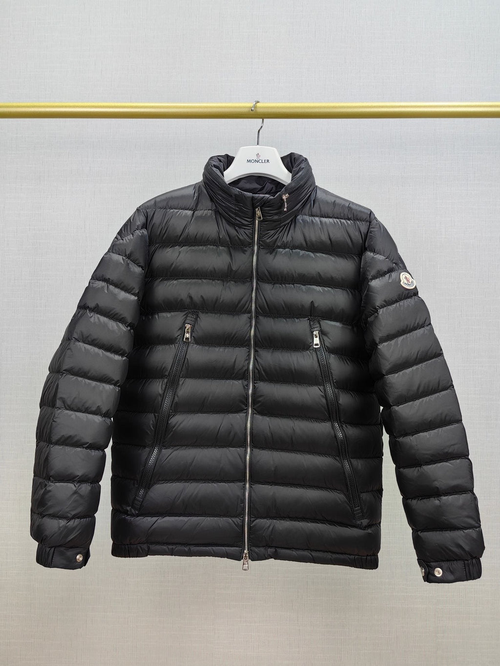 Moncler Black Stand-Collar Quilted Puffer Coat