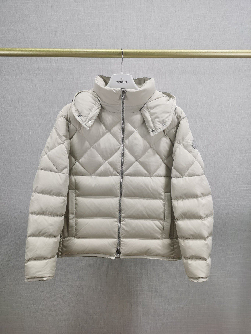 Moncler Men's Quilted Short Down Coat with Detachable Hood