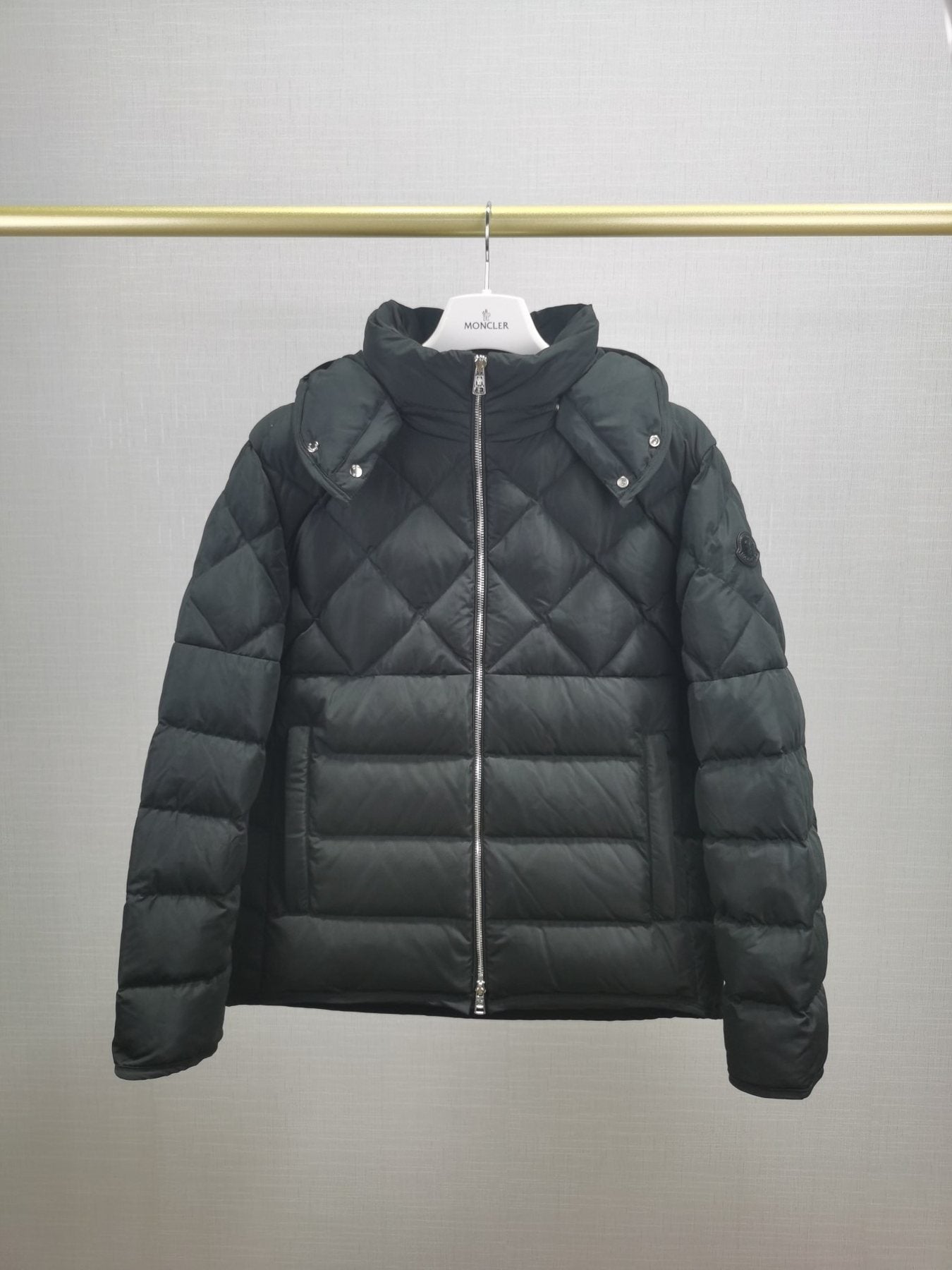 Moncler Men's Quilted Short Down Coat with Detachable Hood
