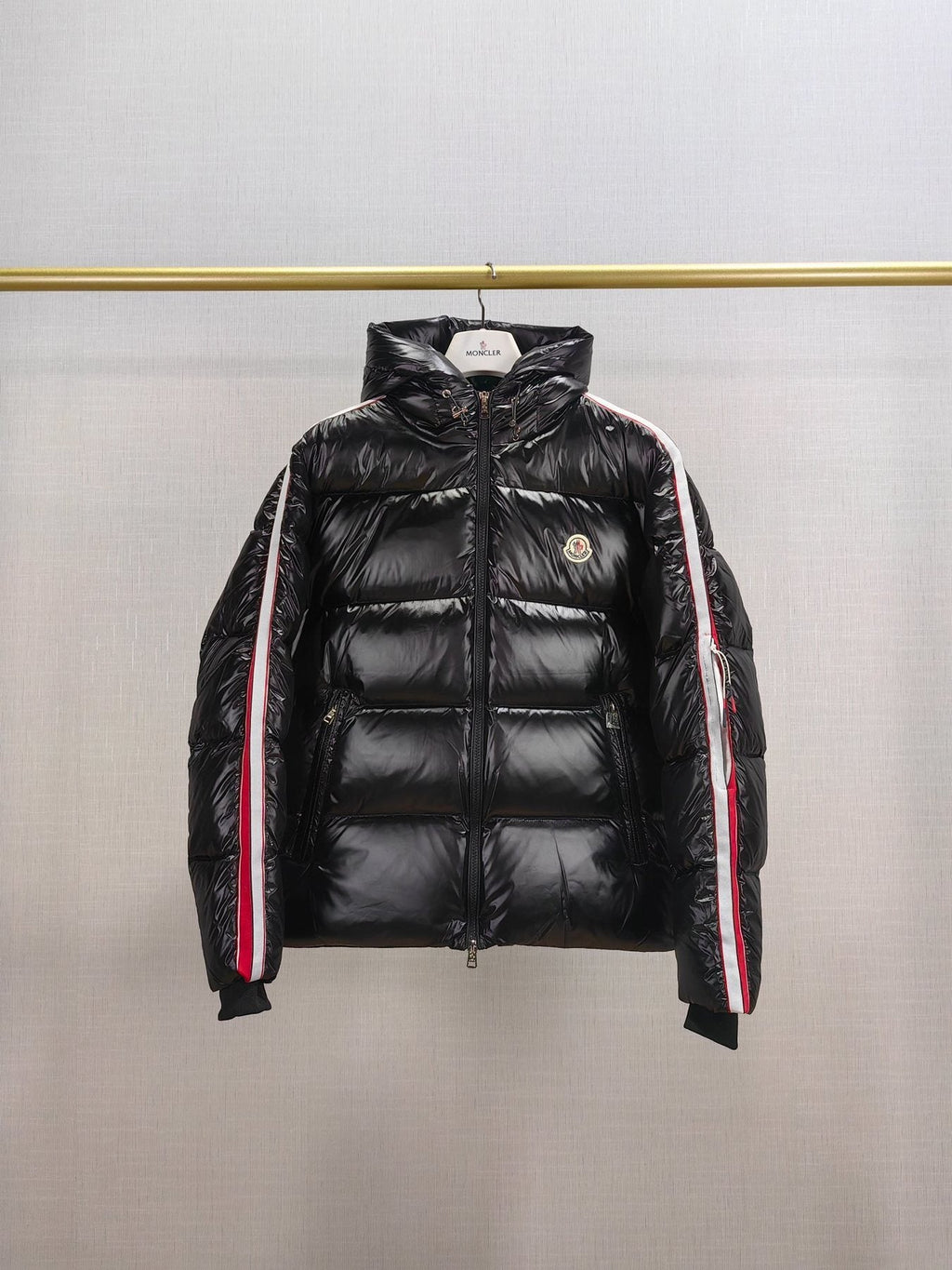 Moncler Men's Hooded Striped-Sleeve Puffer Coat