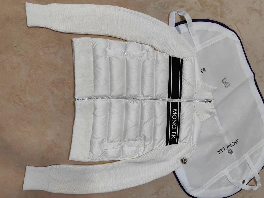 Moncler Quilted Knit-Sleeve Down Jacket