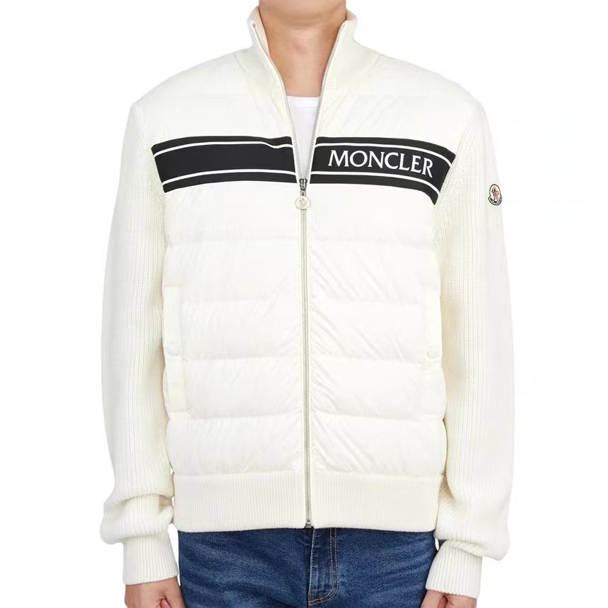 Moncler Quilted Knit-Sleeve Down Jacket
