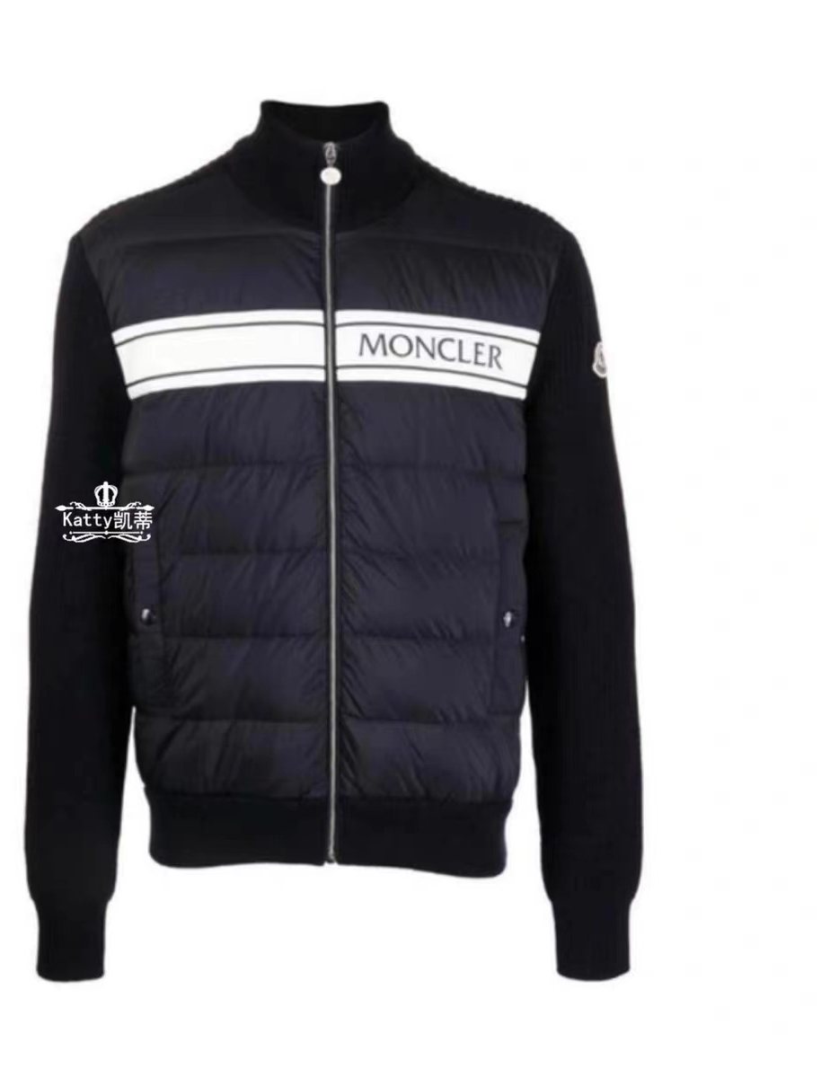 Moncler Quilted Knit-Sleeve Down Jacket