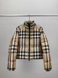 Burberry Beige and Navy Check Short Puffer Jacket