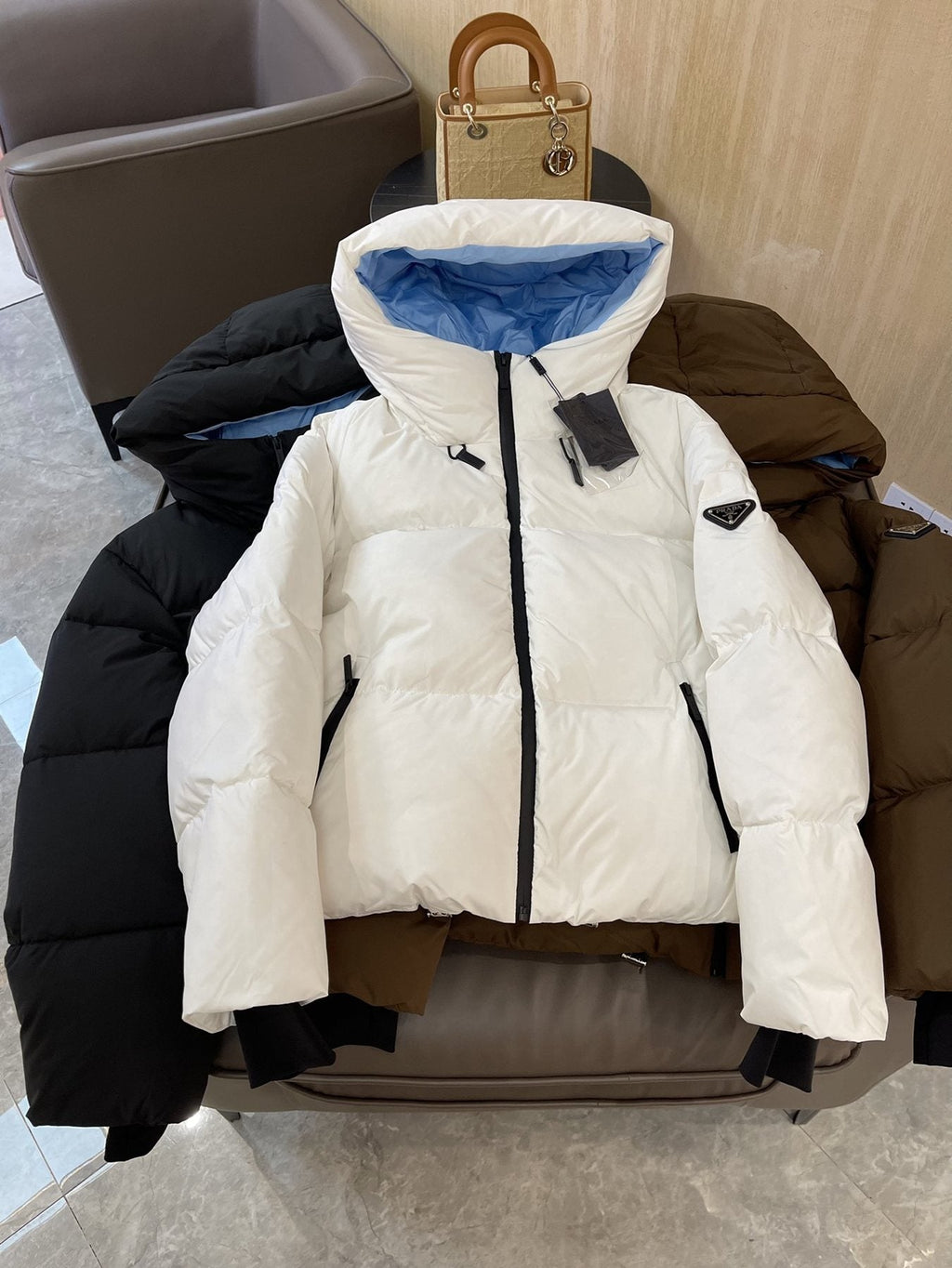 Prada Hooded Short Down Jacket