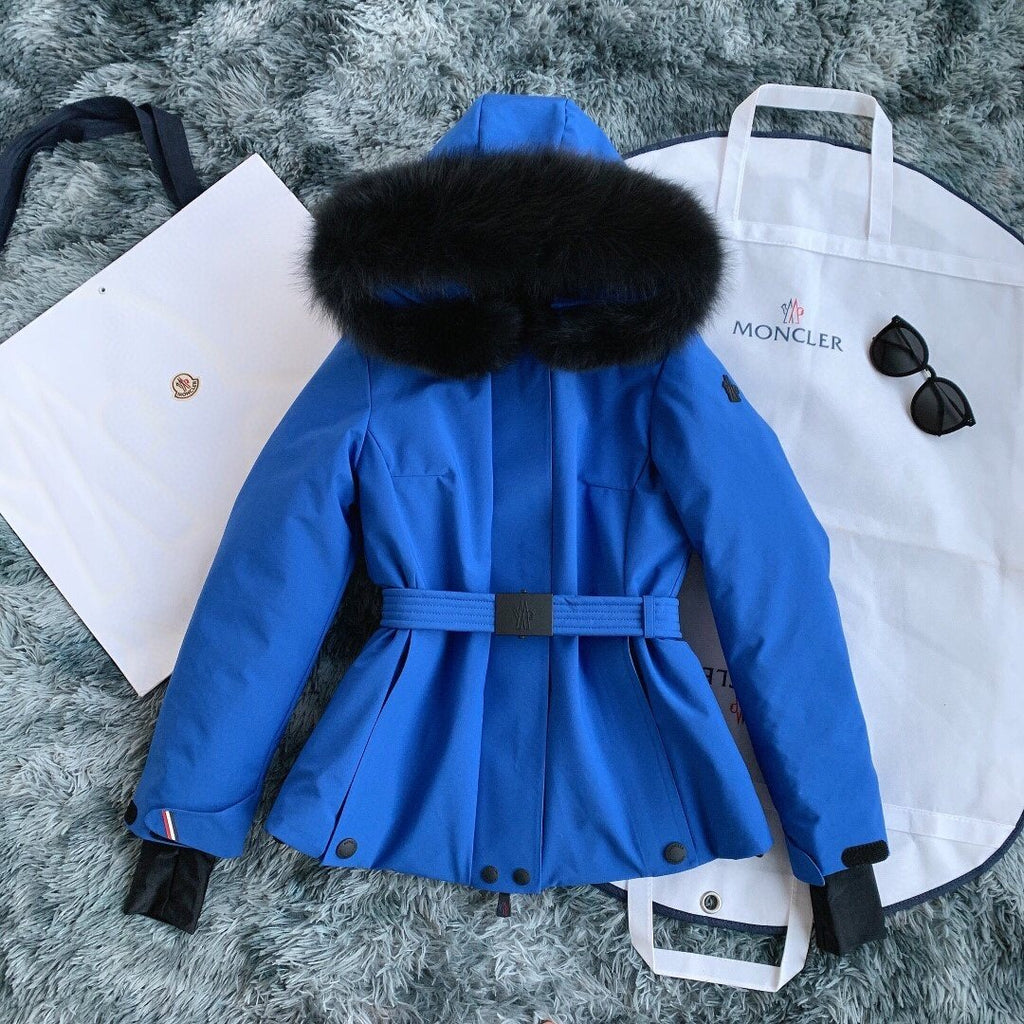 Moncler Women's Fur-Trim Hood Belted Puffer Coat