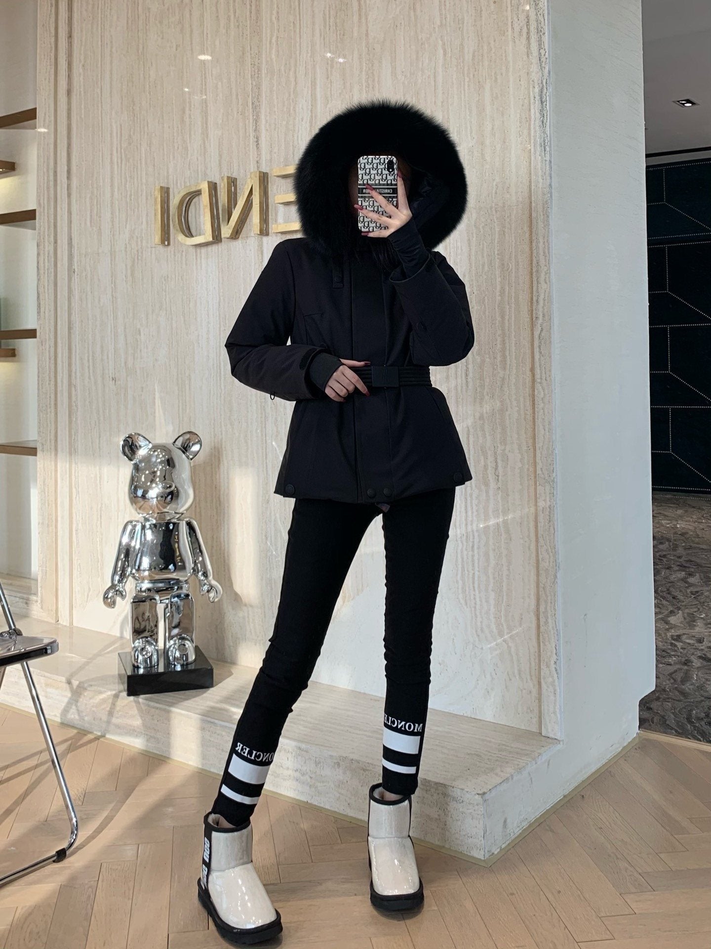Moncler Women's Fur-Trim Hood Belted Puffer Coat