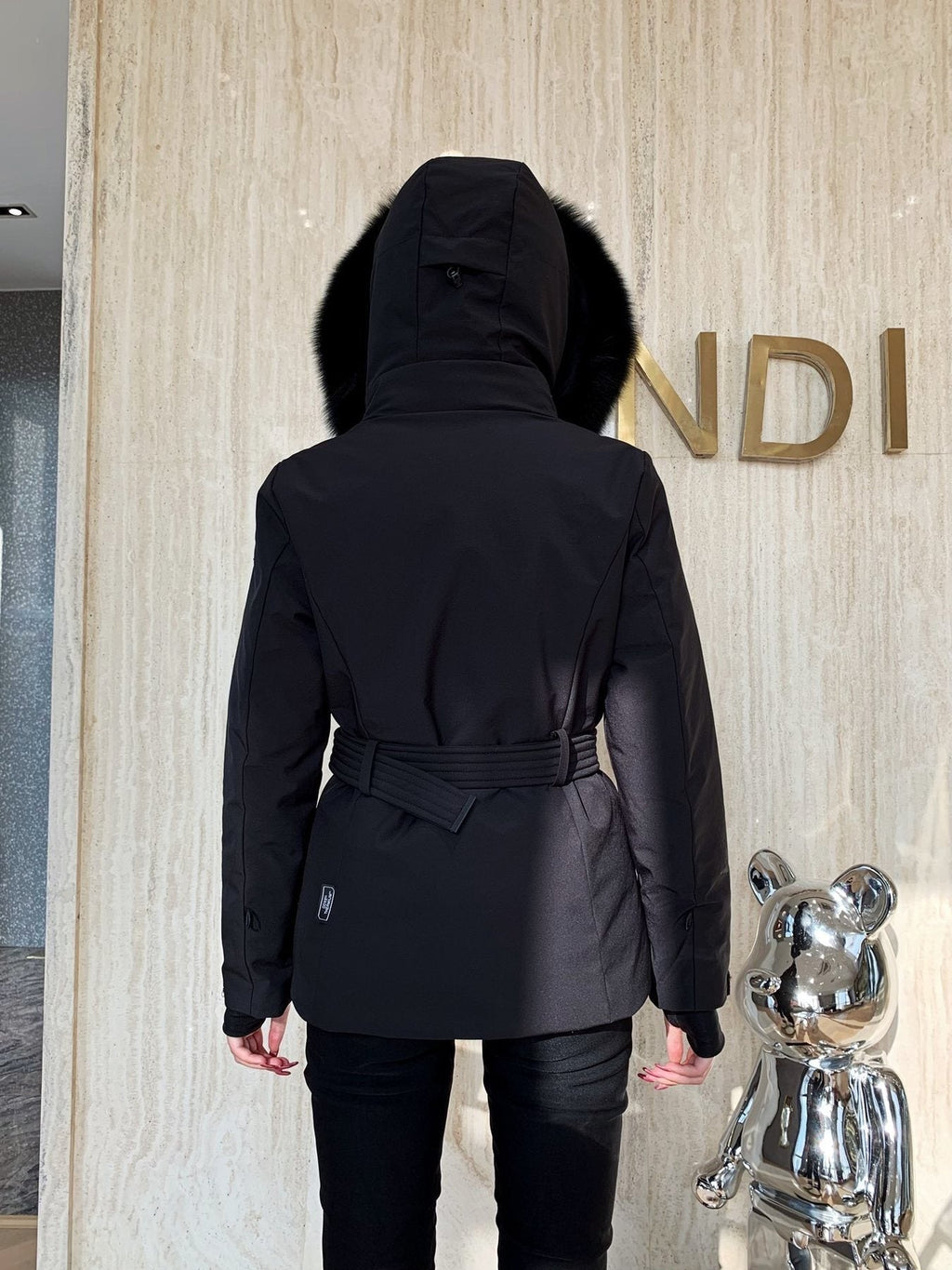 Moncler Women's Fur-Trim Hood Belted Puffer Coat