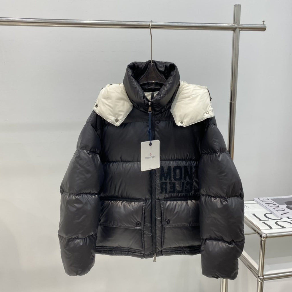 Moncler Contrast-Yoke Hooded Puffer Coat