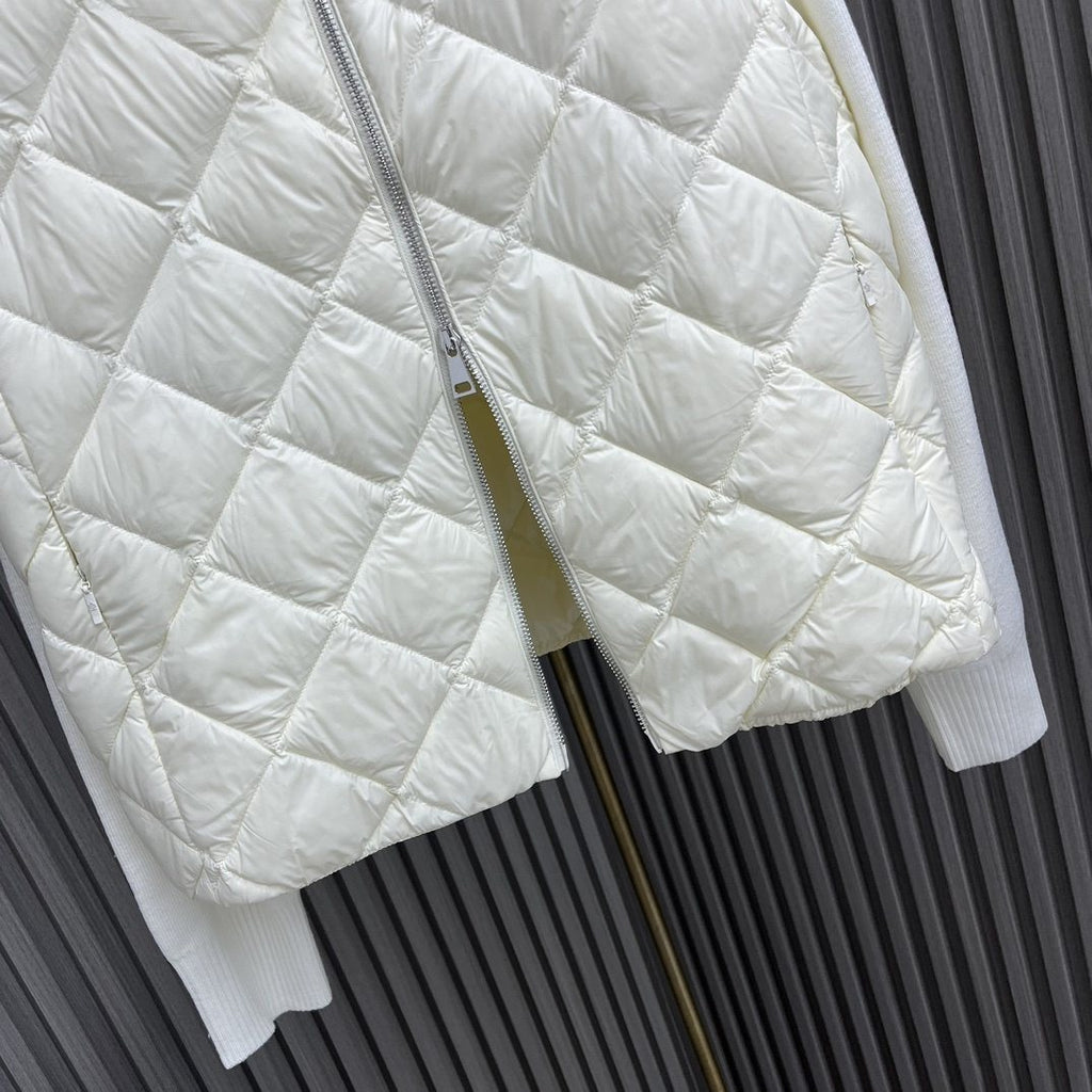 Moncler Diamond-Quilted Knit Sleeve Down Coat