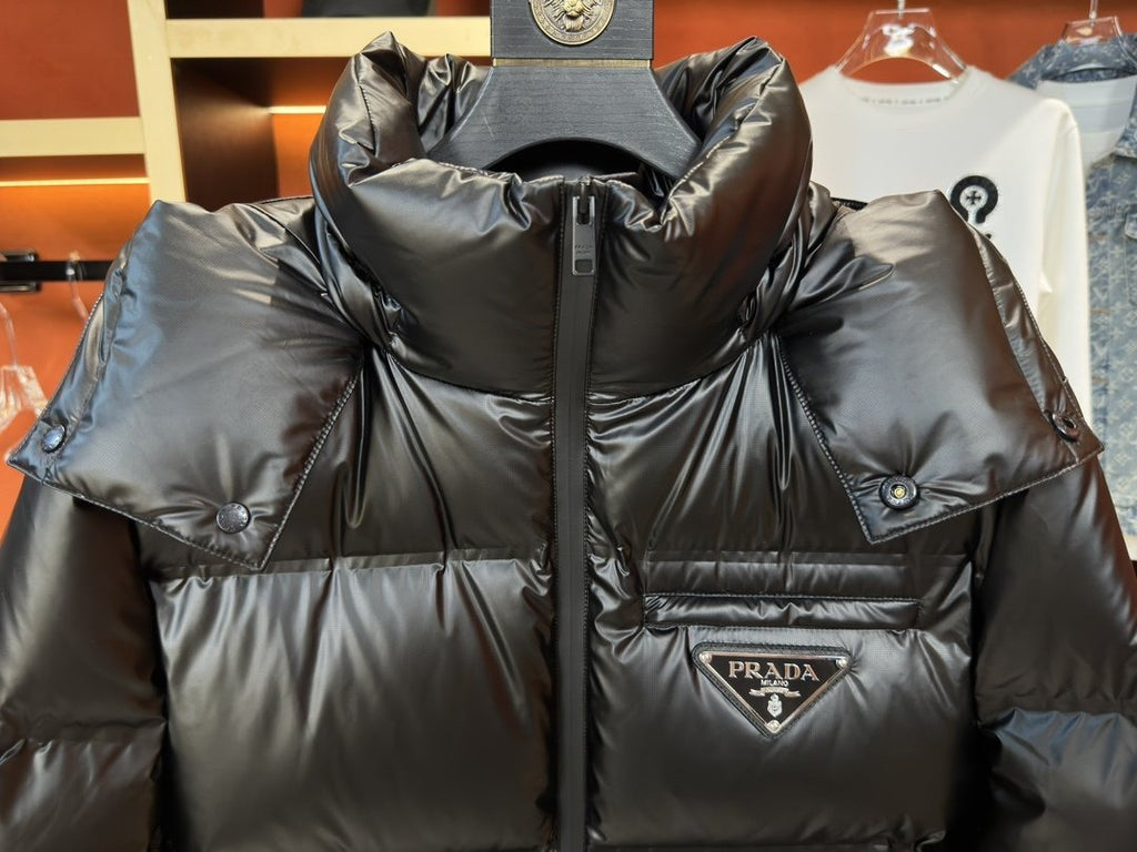 Prada Hooded Triangle-Badge Puffer Jacket
