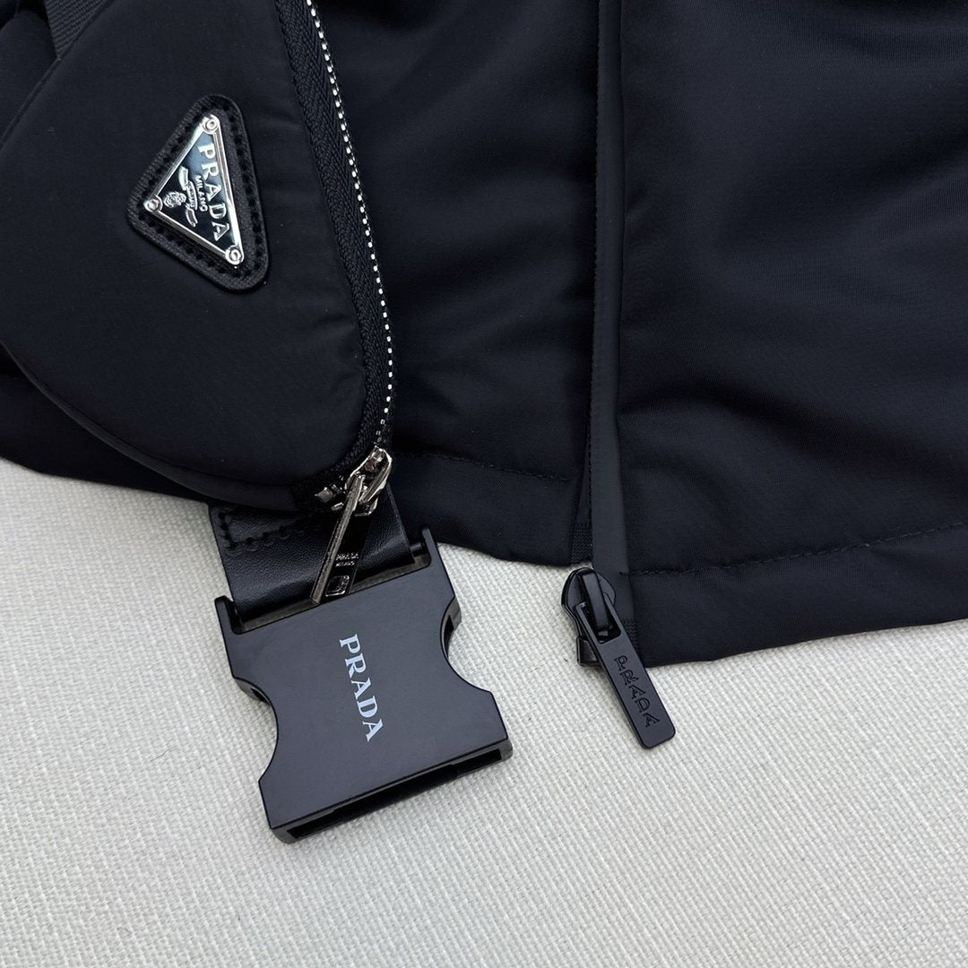 Prada Belted Hooded Short Down Jacket