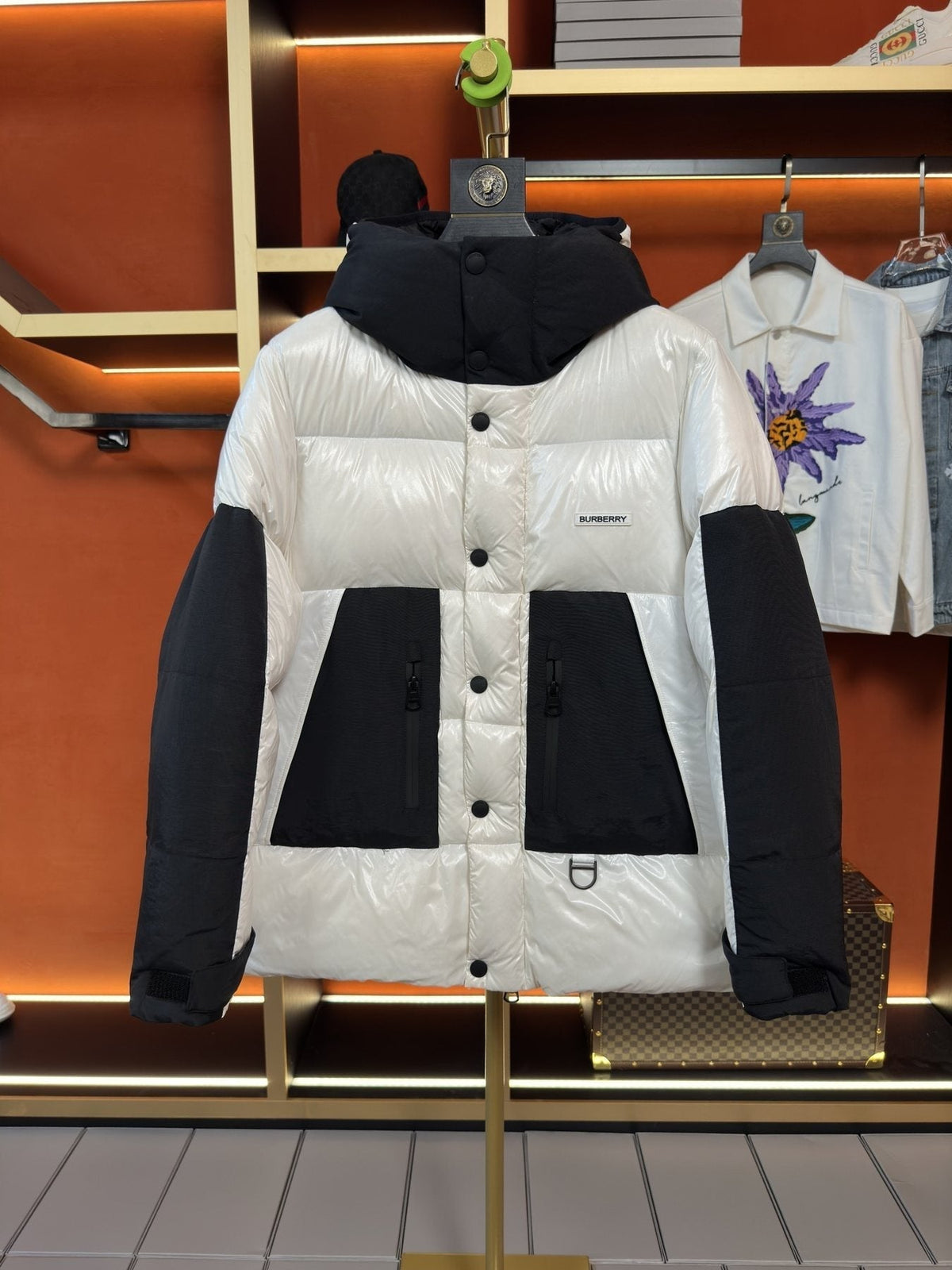 Burberry Hooded Color-Block Puffer Jacket