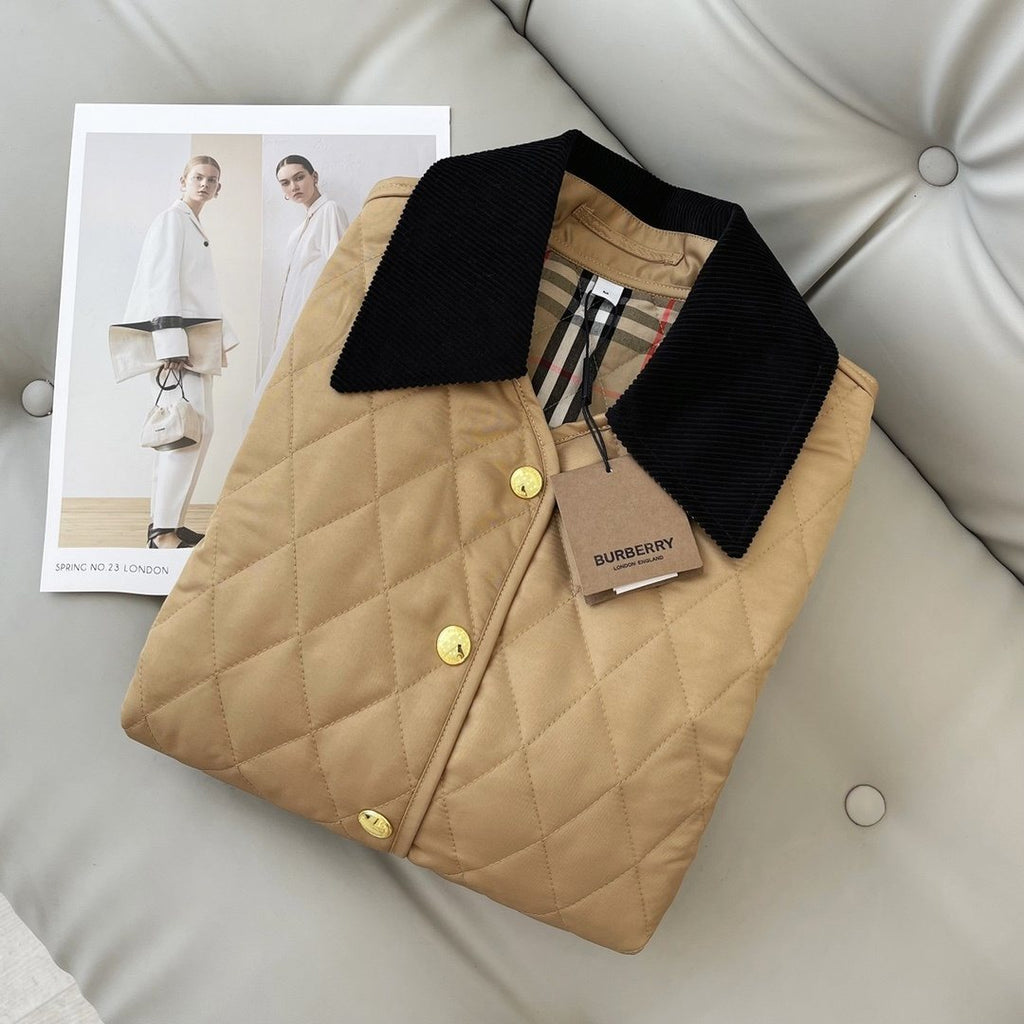 Burberry Diamond-Quilted Corduroy-Collar Jacket