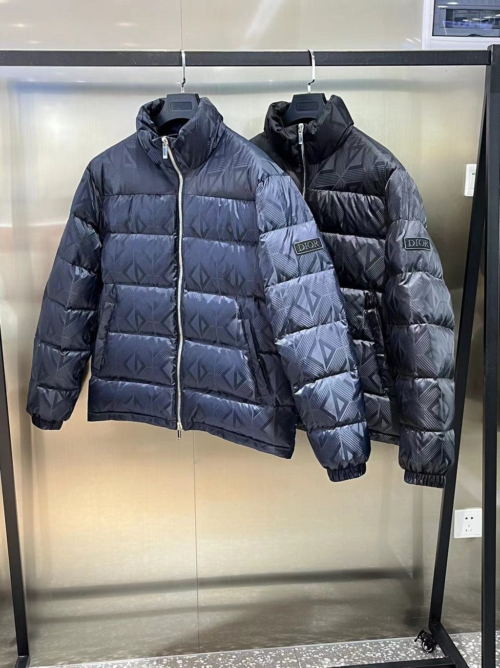 Dior Geometric-Pattern Short Down Jacket