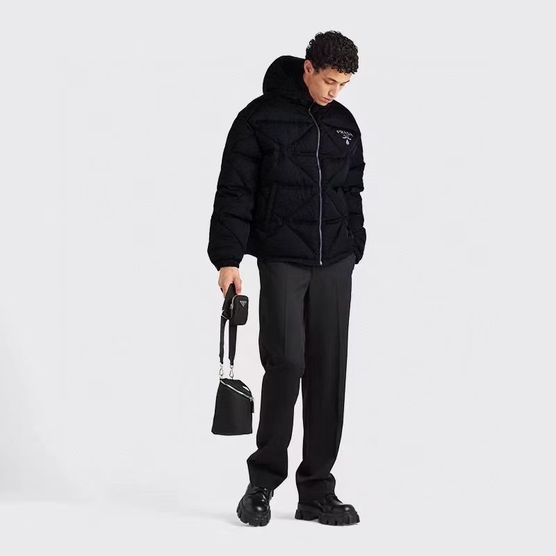 Prada Men's Black Diamond-Quilted Hooded Puffer Jacket