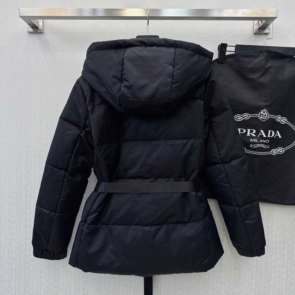 Prada Belted Hooded Puffer Jacket
