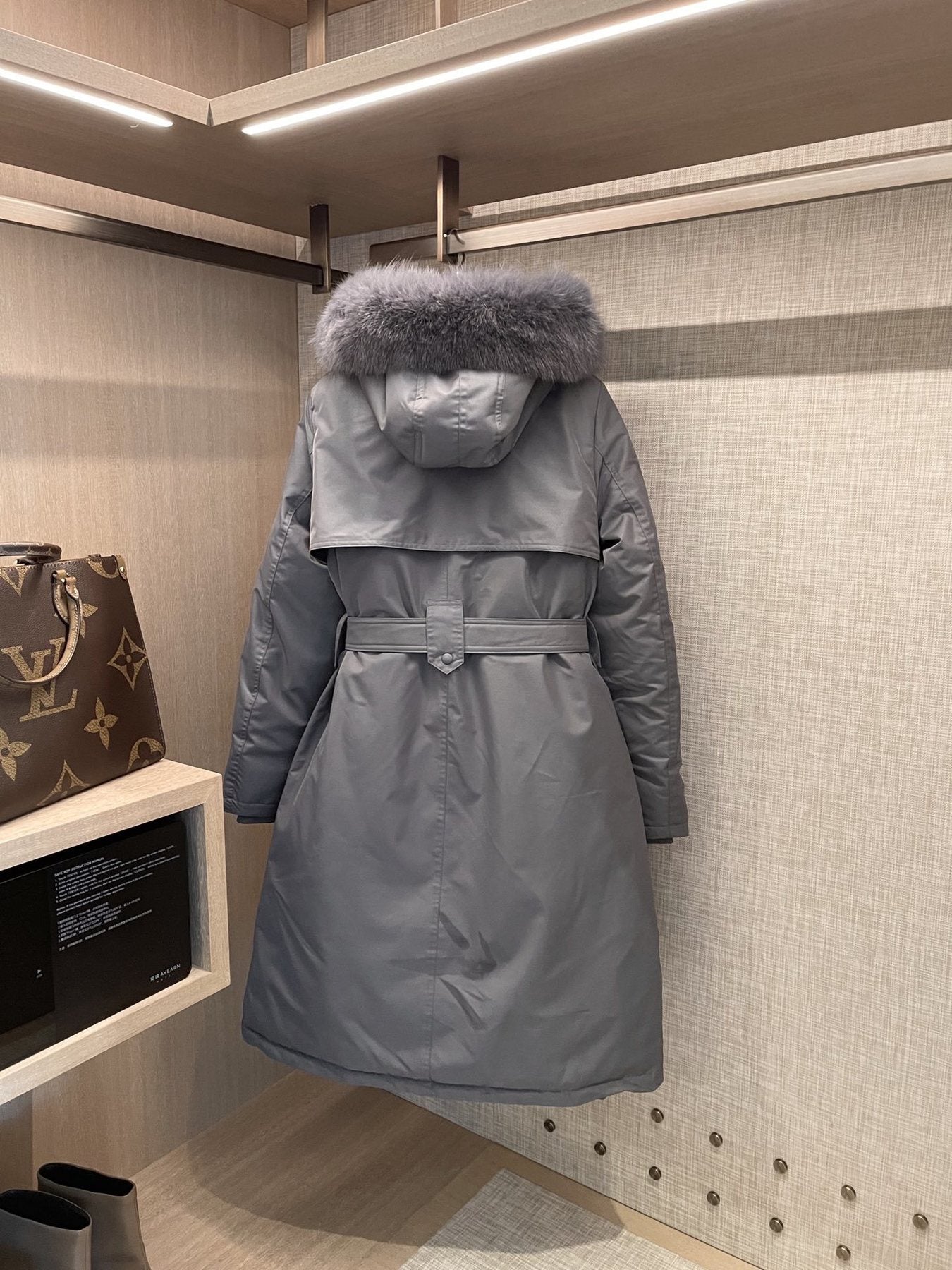 Prada Fur-Trim Hood Belted Long Down Jacket
