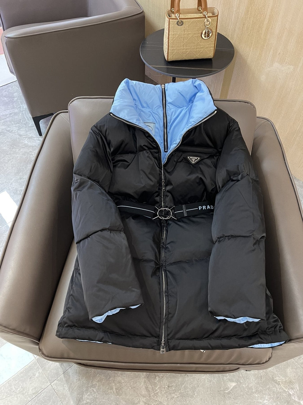 Prada Reversible Belted Long Puffer Jacket