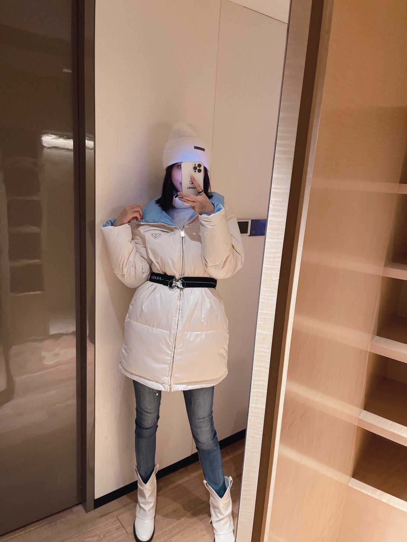Prada Reversible Belted Long Puffer Jacket