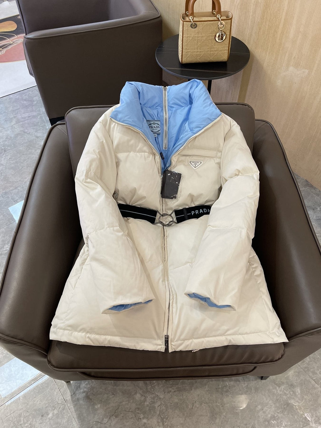Prada Reversible Belted Long Puffer Jacket