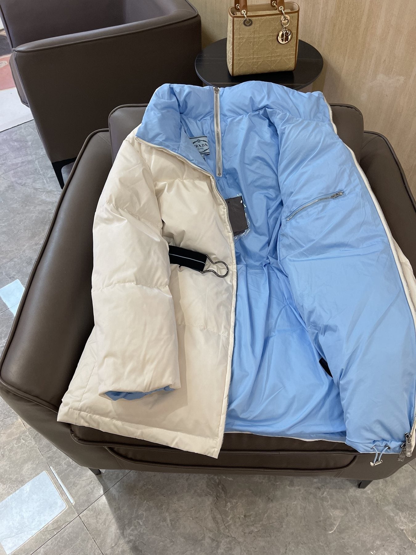 Prada Reversible Belted Long Puffer Jacket