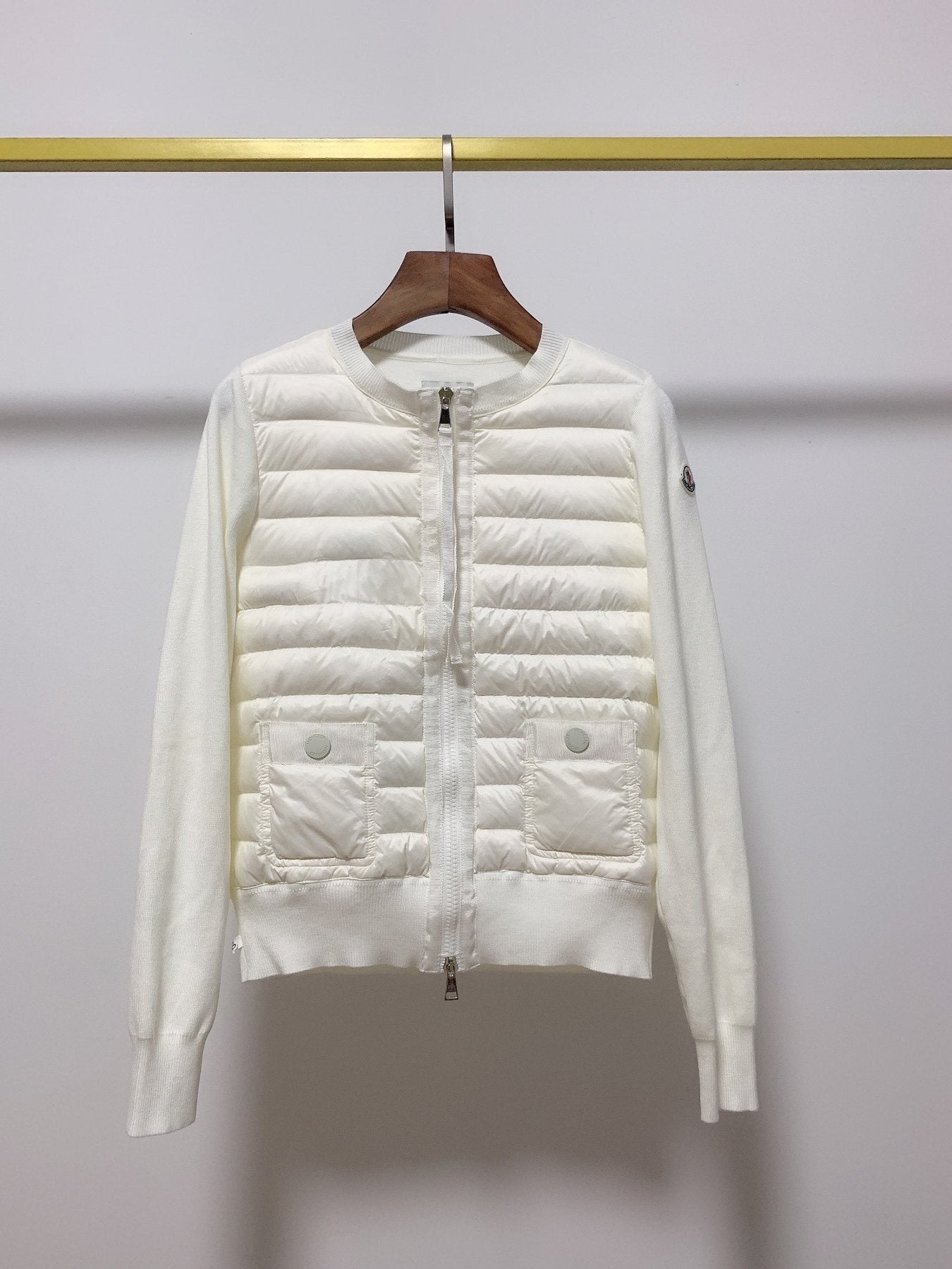 Moncler Women's Quilted Knit-Sleeve Zip-Front Jacket