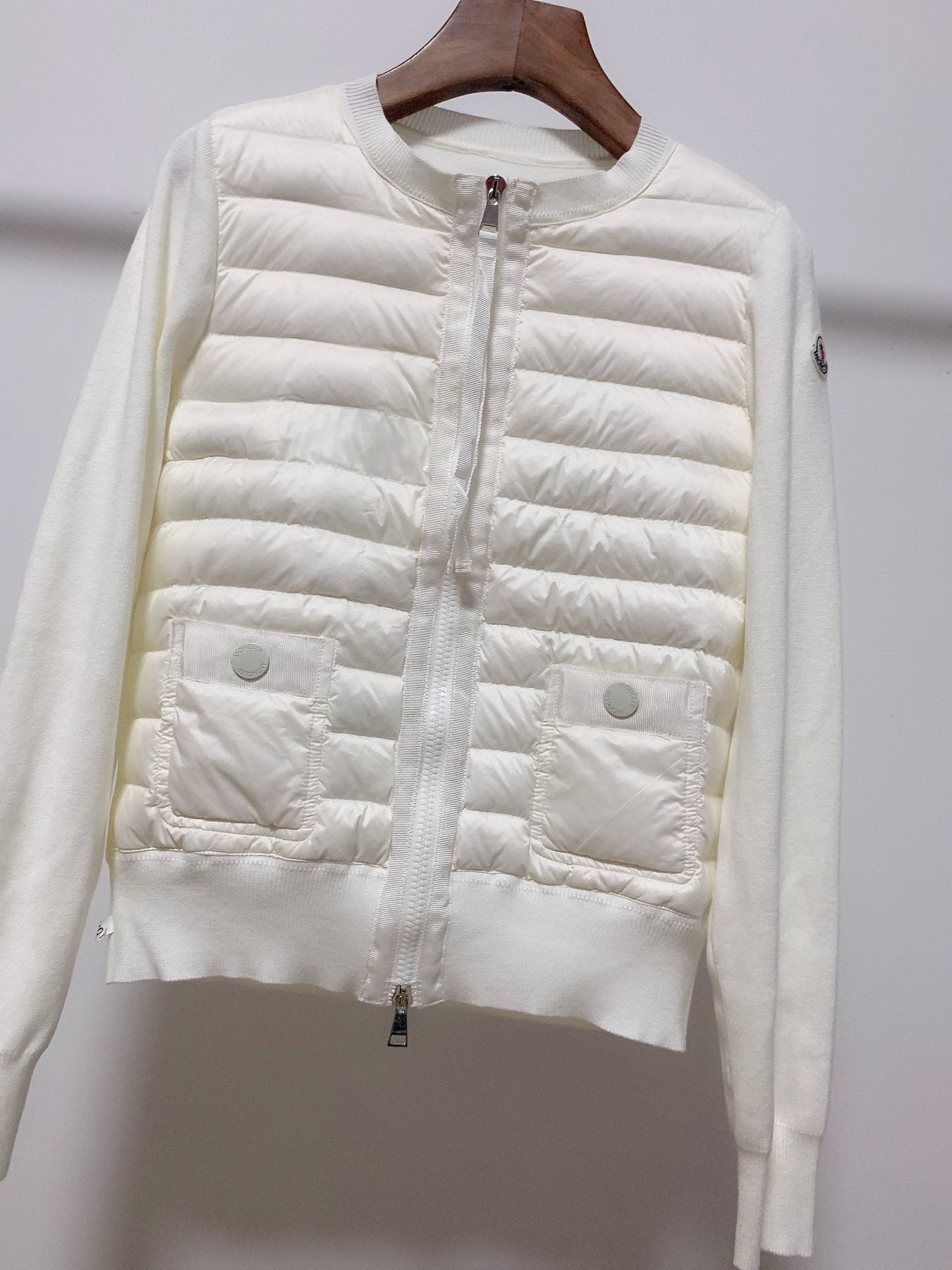 Moncler Women's Quilted Knit-Sleeve Zip-Front Jacket