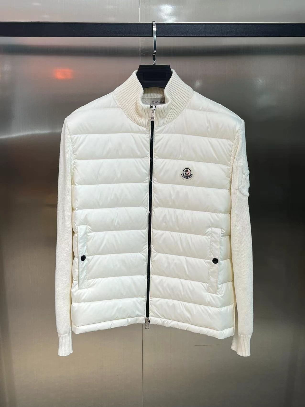 Moncler Quilted Knit-Sleeve Down Jacket