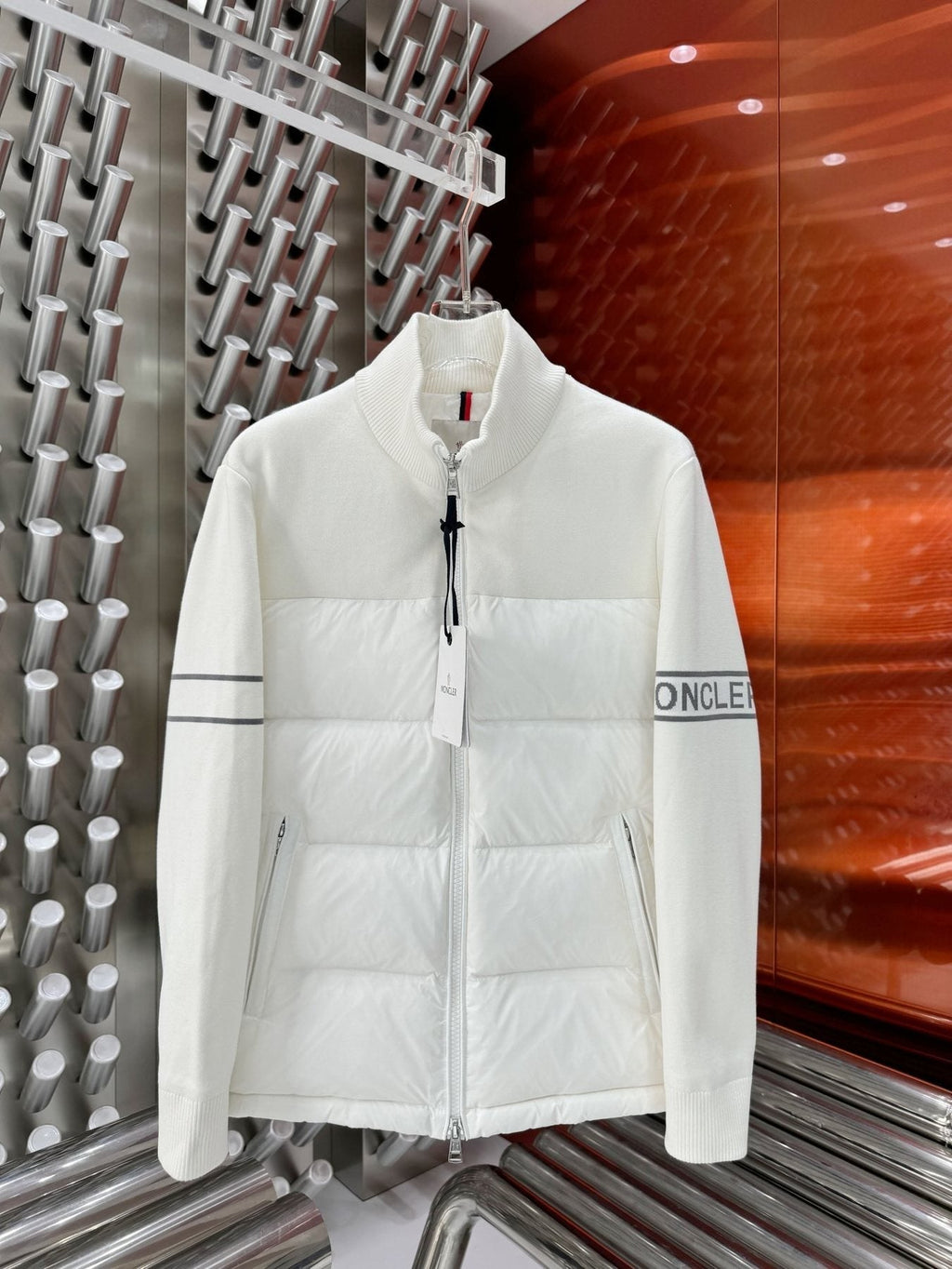 Moncler Knit-Sleeve Down Jacket