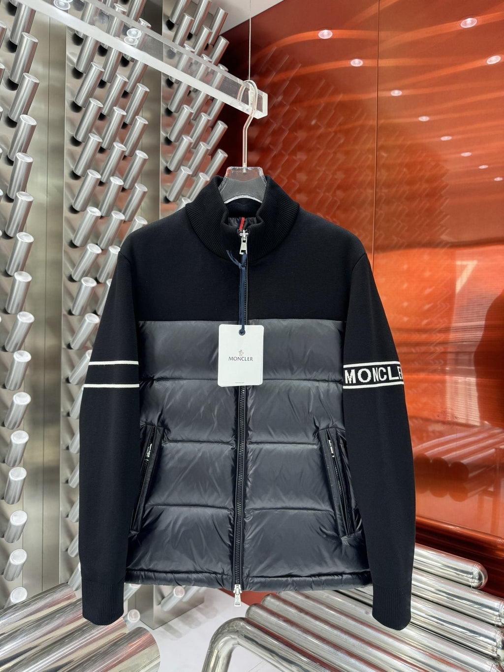 Moncler Knit-Sleeve Down Jacket