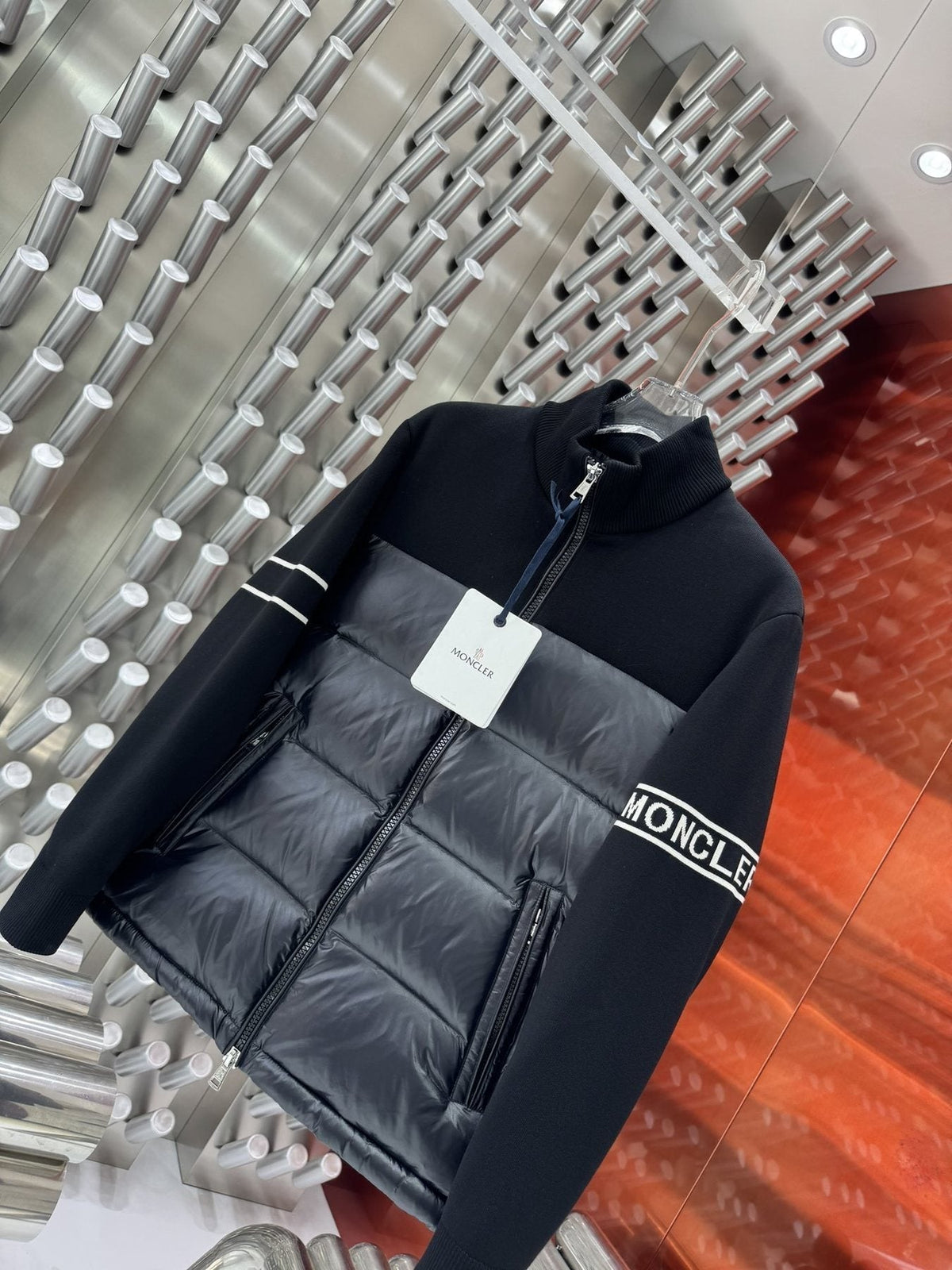 Moncler Knit-Sleeve Down Jacket