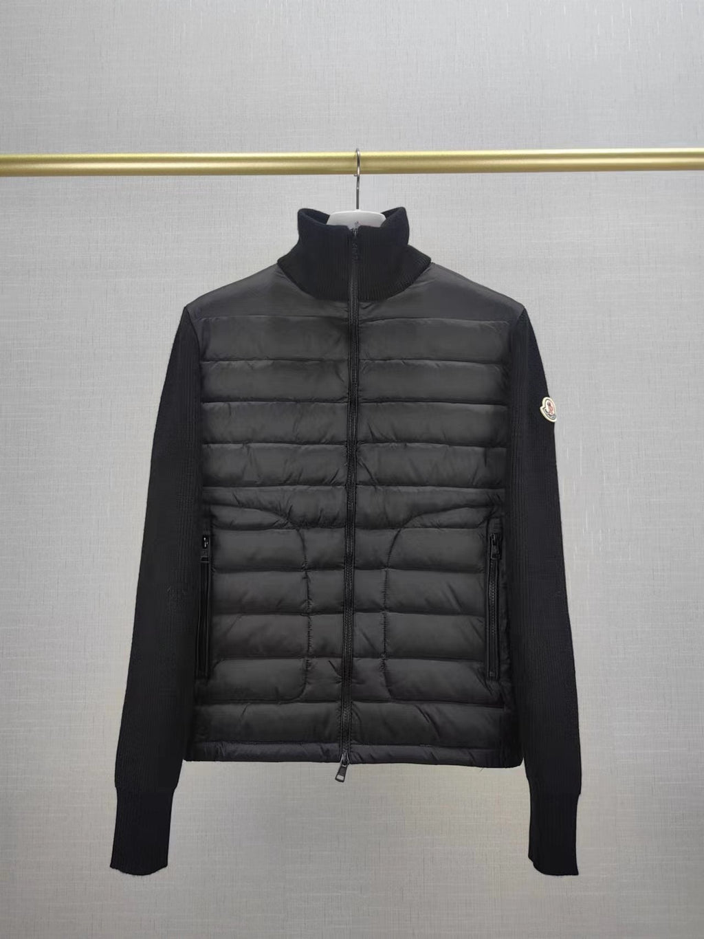 Moncler Black Hybrid Padded Knit Zip Jacket