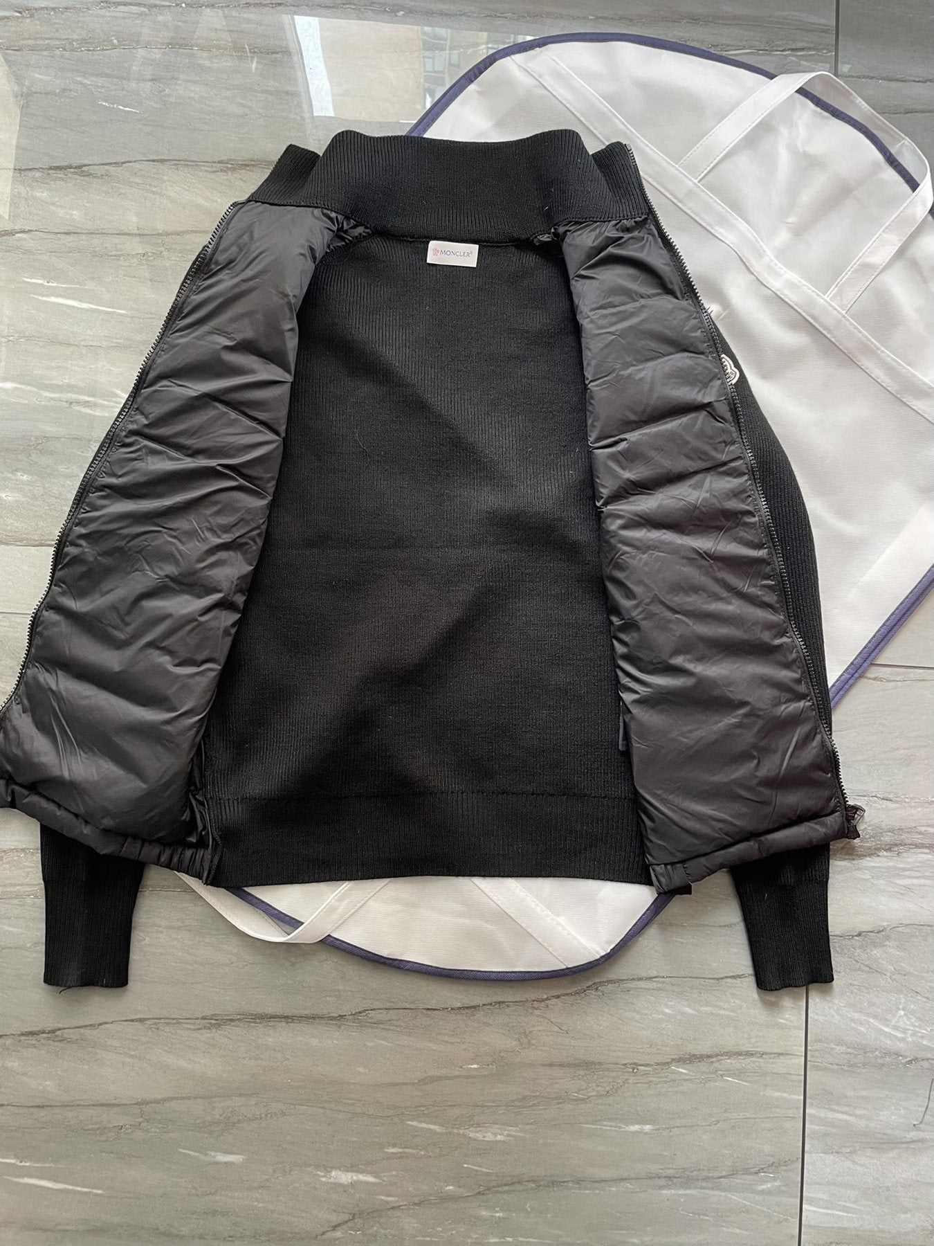 Moncler Black Hybrid Padded Knit Zip Jacket