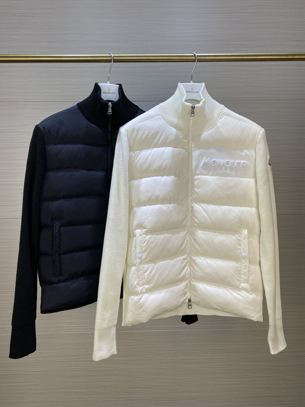 Moncler Quilted Front Knit Sleeve Zip Jacket