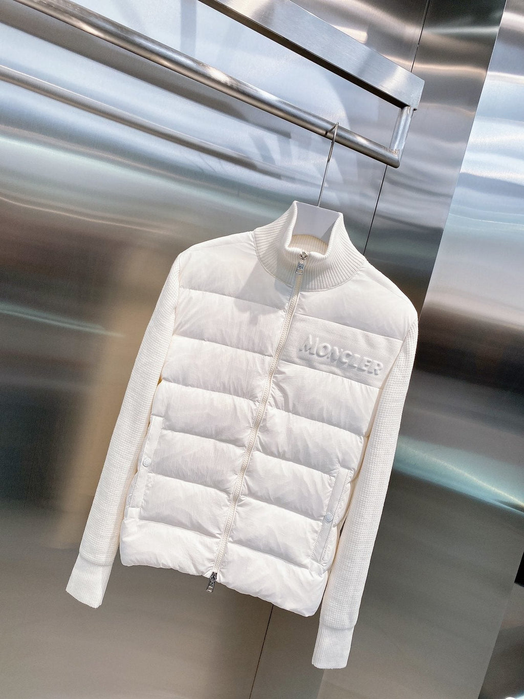 Moncler Quilted Front Knit Sleeve Zip Jacket