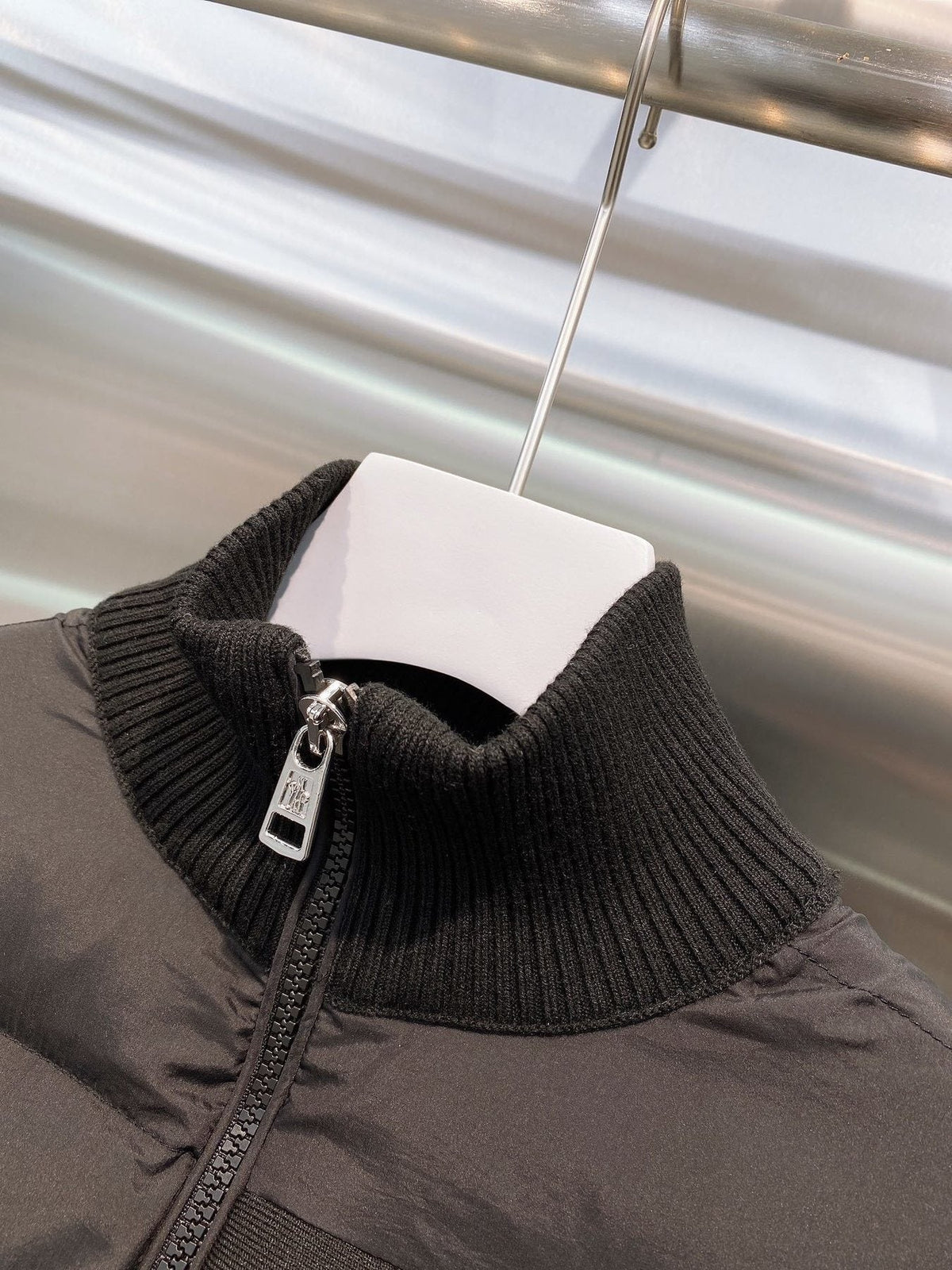 Moncler Quilted Front Knit Sleeve Zip Jacket