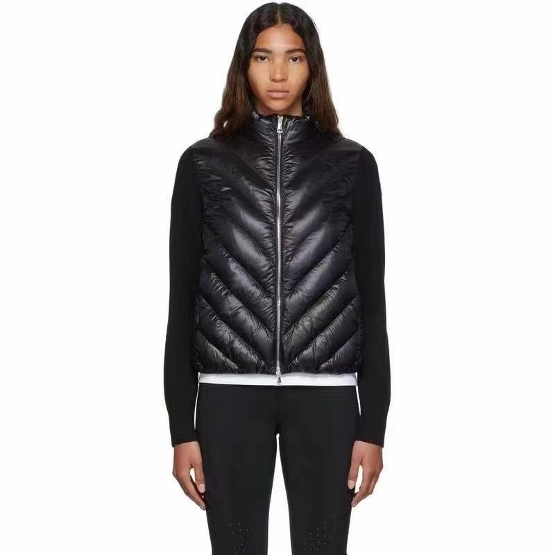 Moncler Knit-Sleeve Chevron Quilted Down Jacket