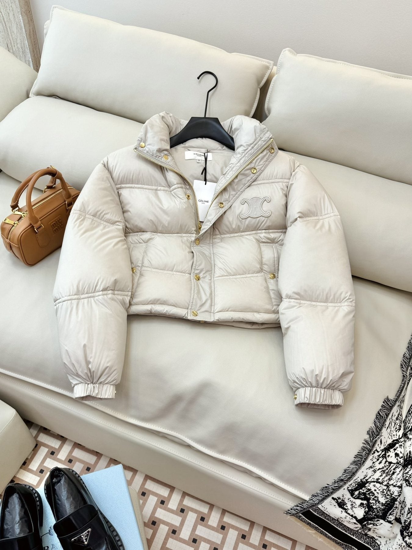 CELINE Cropped Triomphe Monogram Puffer Jacket