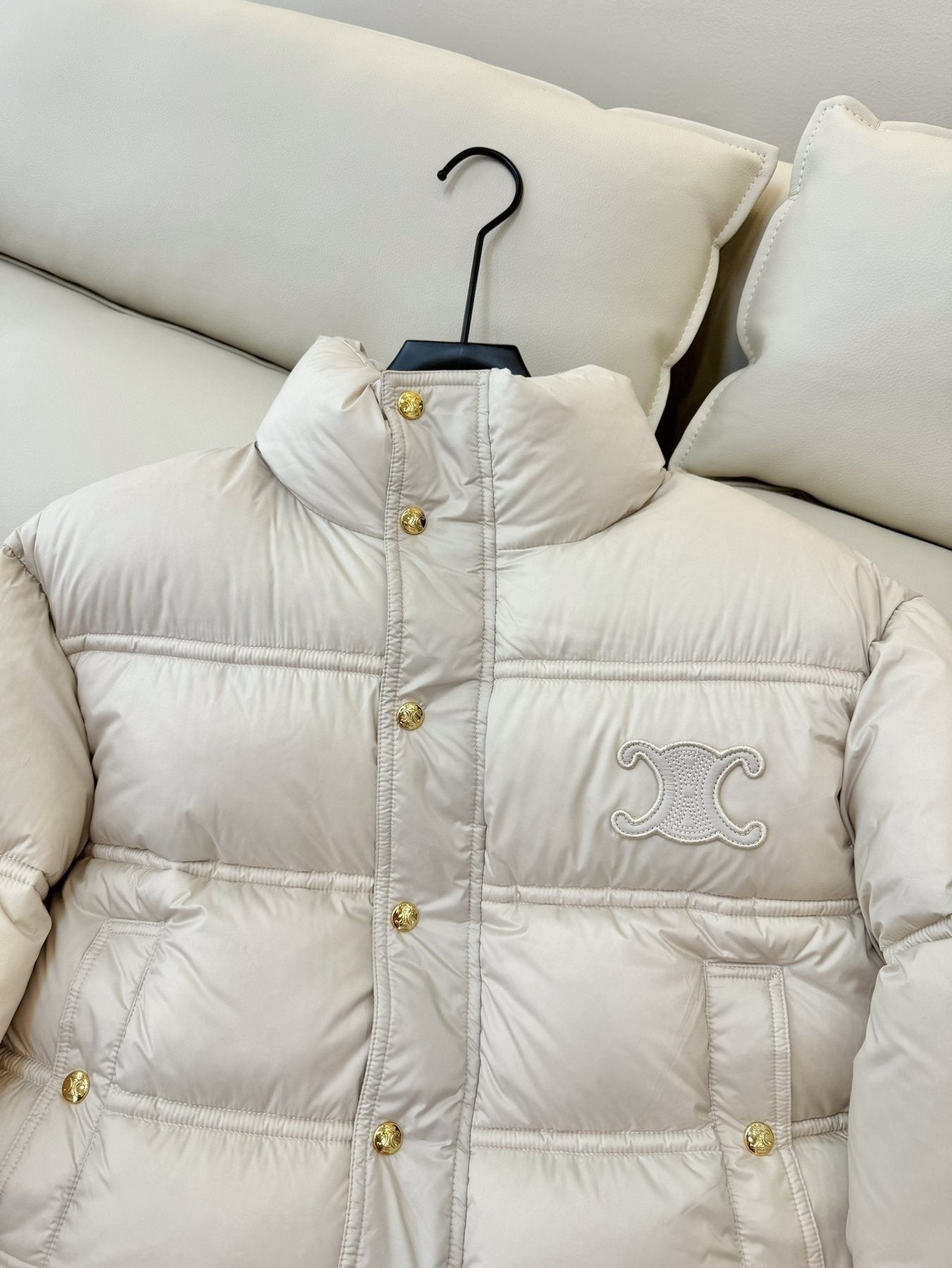 CELINE Cropped Triomphe Monogram Puffer Jacket