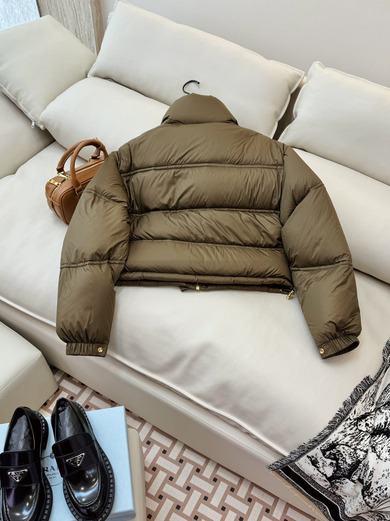 CELINE Cropped Triomphe Monogram Puffer Jacket