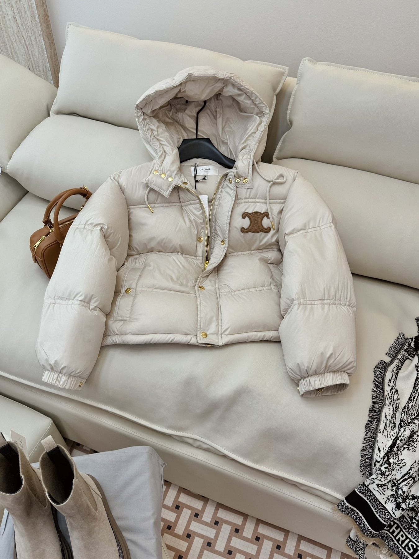 Celine Cropped Hooded Puffer Coat
