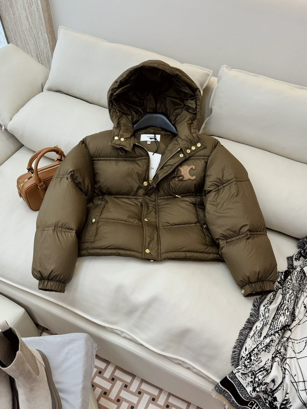 Celine Cropped Hooded Puffer Coat