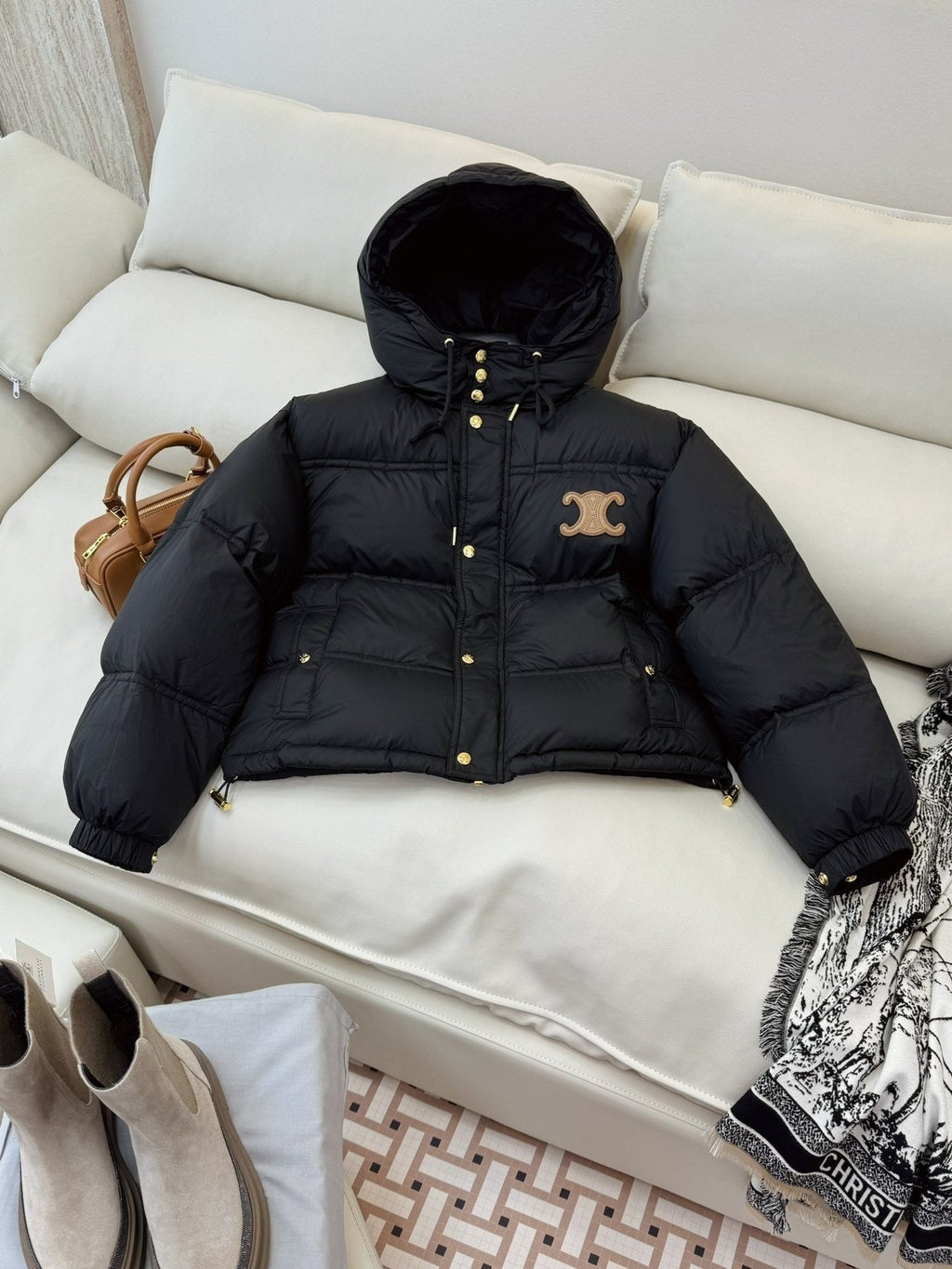 Celine Cropped Hooded Puffer Coat