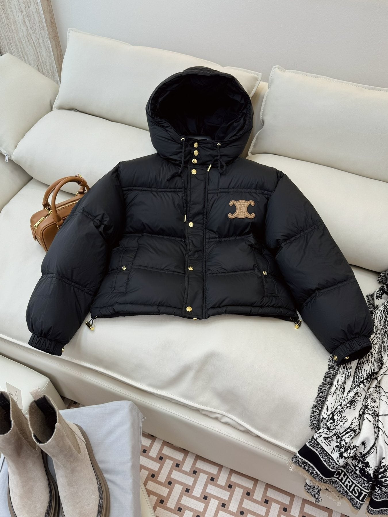 Celine Cropped Hooded Puffer Coat