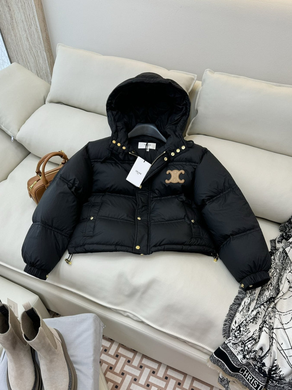Celine Cropped Hooded Puffer Coat