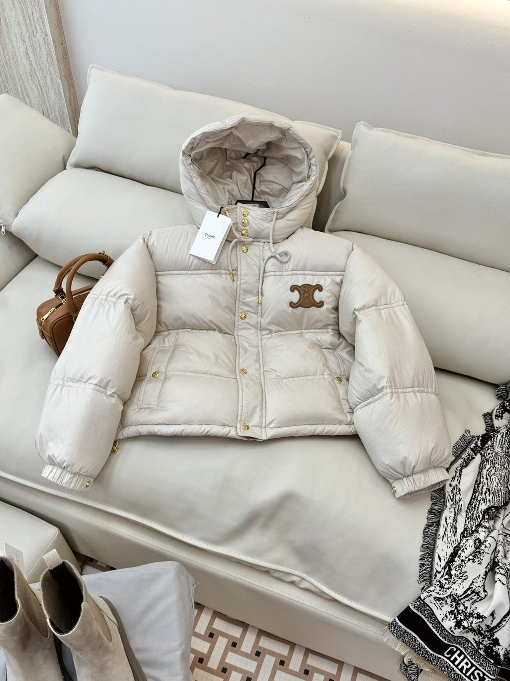 Celine Cropped Hooded Puffer Coat